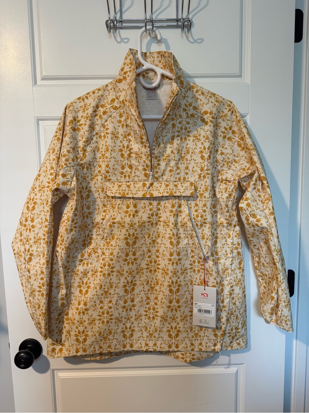 NWT Kari Traa Ruth Quarter-Zip Anorak Jacket, Yellow Floral, Size Small